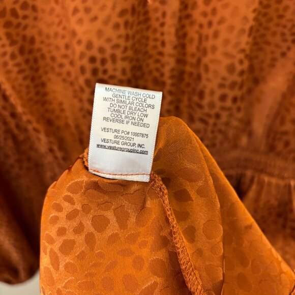 Chenault Leopard Print Burnt Orange Long Sleeve Midi Dress Sz Medium - Picture 7 of 8